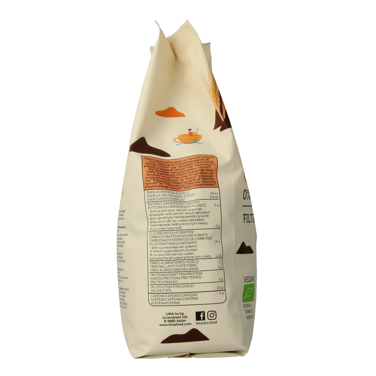 Lima Yannoh Snelfilter organic coffee in 1kg bag, featuring the coffee grounds and packaging label.