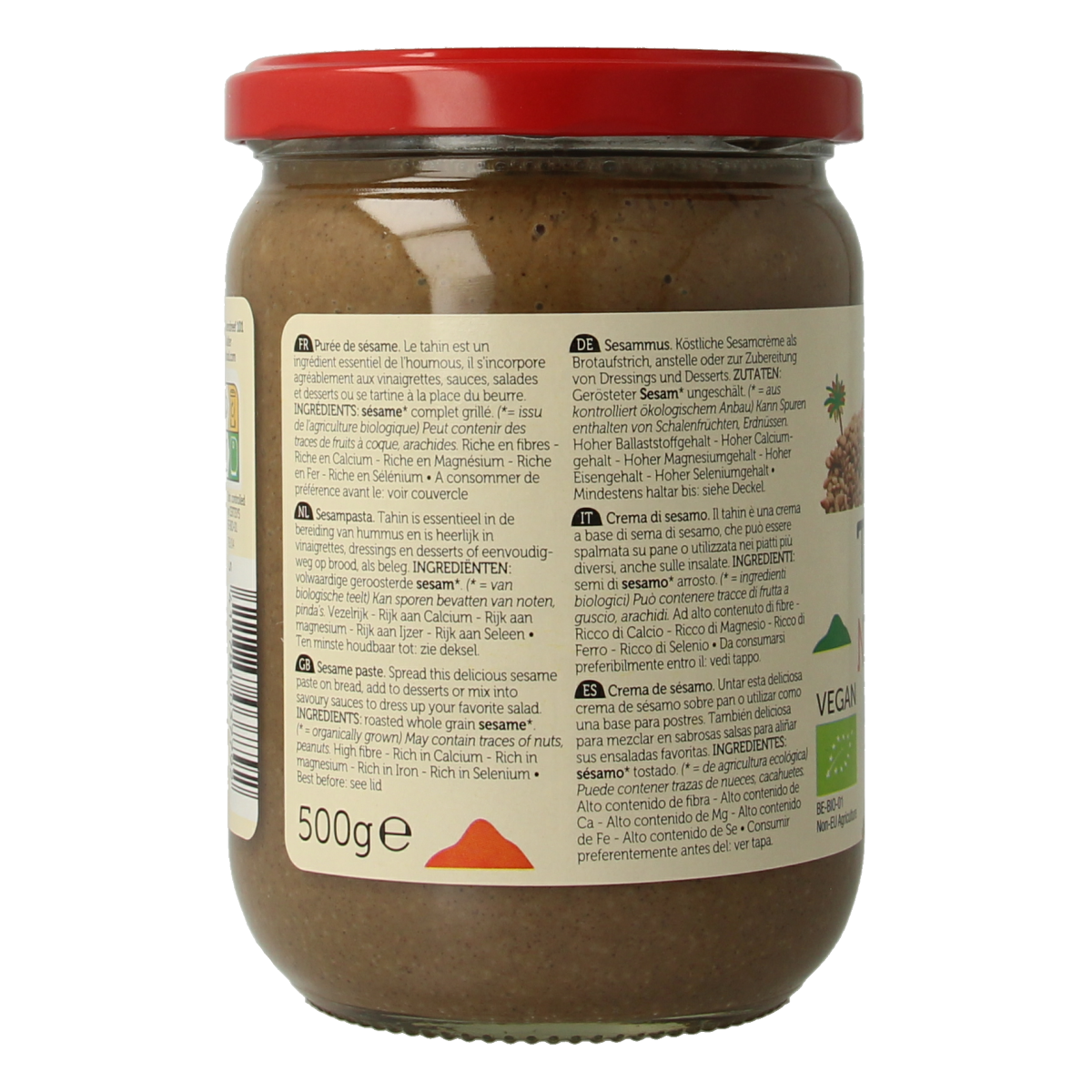 Lima bio tahini zonder zout, 500g, creamy spread suitable for breadbeleg, made from organic sesame paste.