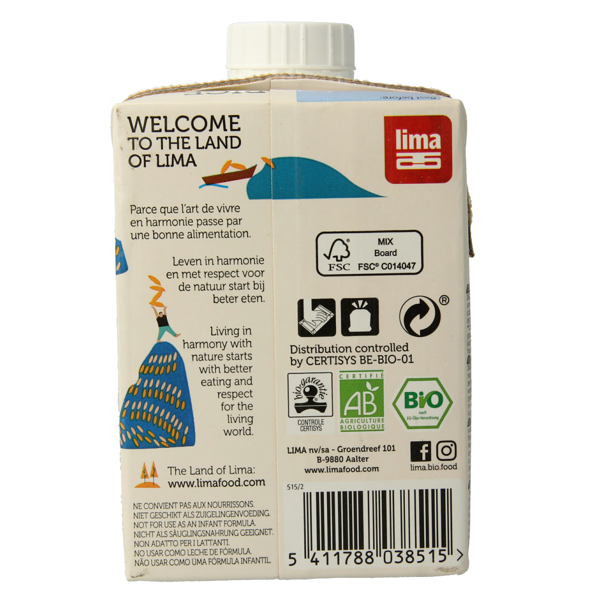Lima Bio Rice Drink original in 500ml bottle, creamy plant-based beverage from the "Dranken en Sappen" category.
