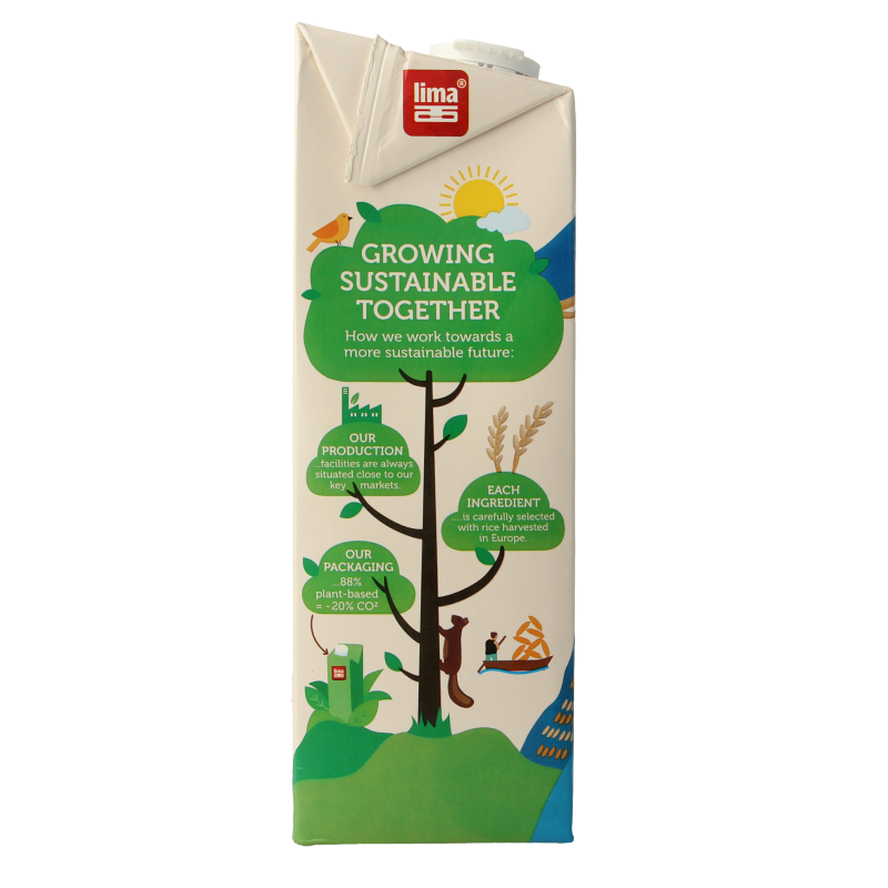 Lima organic rice drink in a 1-liter bottle, original flavor, showing the product label and packaging.