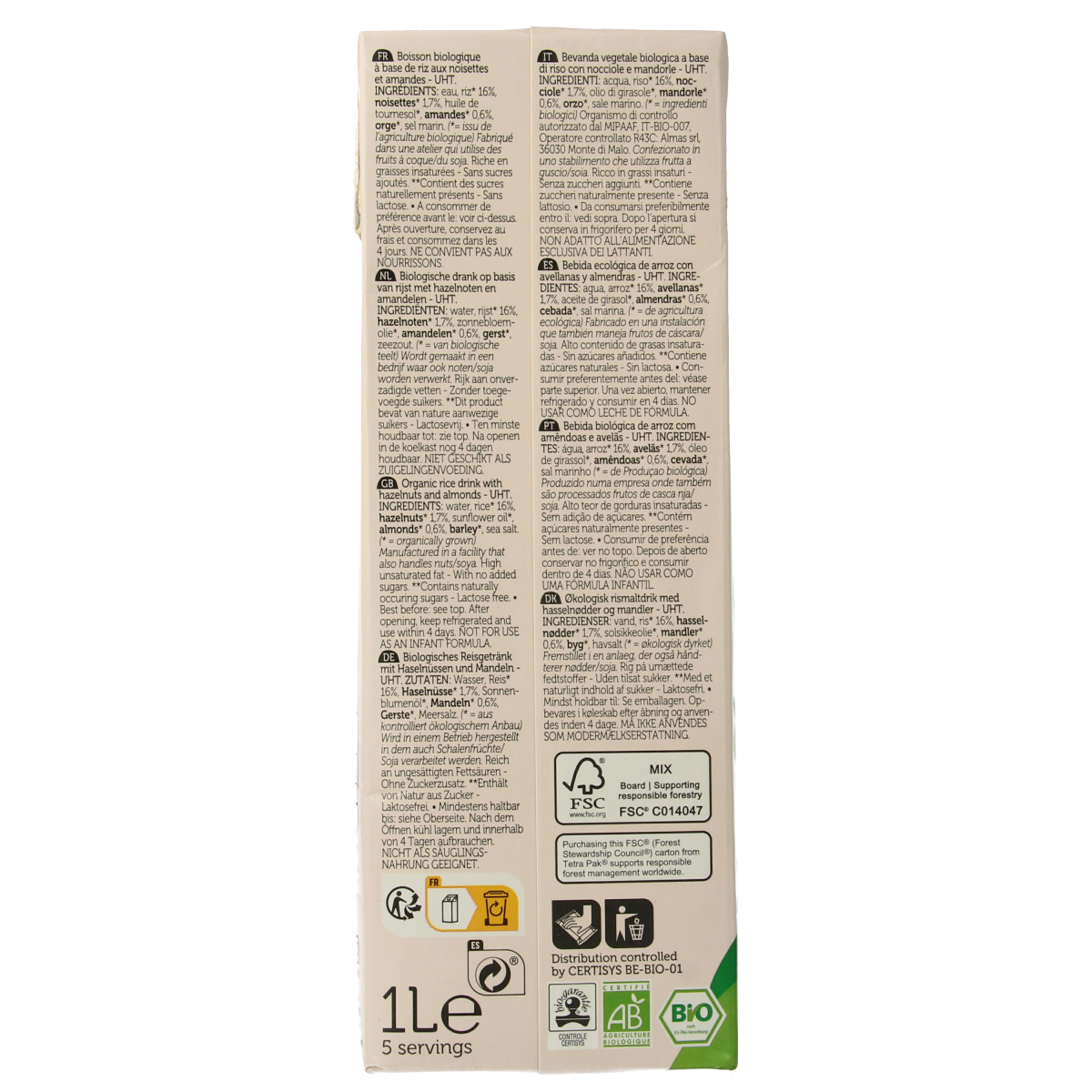 Lima organic hazelnut and almond rice drink in a 1-liter carton, creamy plant-based beverage from the Dranken en Sappen category.