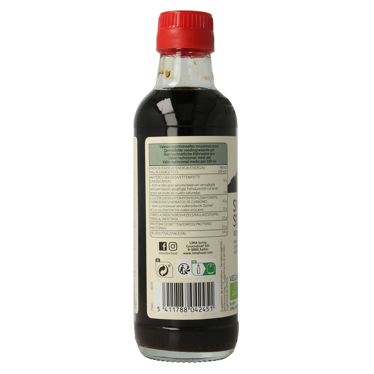 Lima Sweet Sushi Soy Sauce bio 50ml bottle, dark soy sauce in a clear glass container, ideal for sushi and Asian dishes.