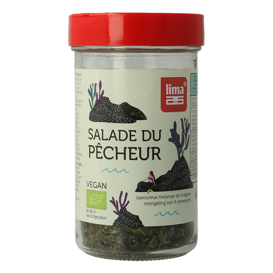 Organic Lima Salade du Pecheur with fresh vegetables and potatoes, 40g, in a natural, appetizing presentation.