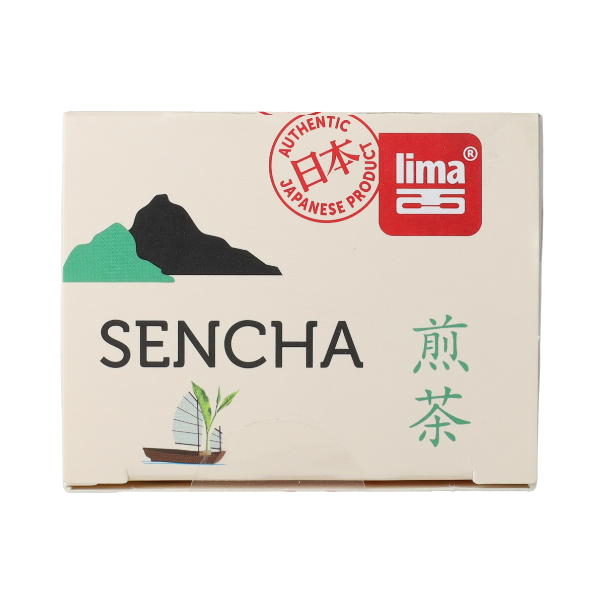 Lima biologische Sencha theezakjes, verpakking van 15 gram te zien