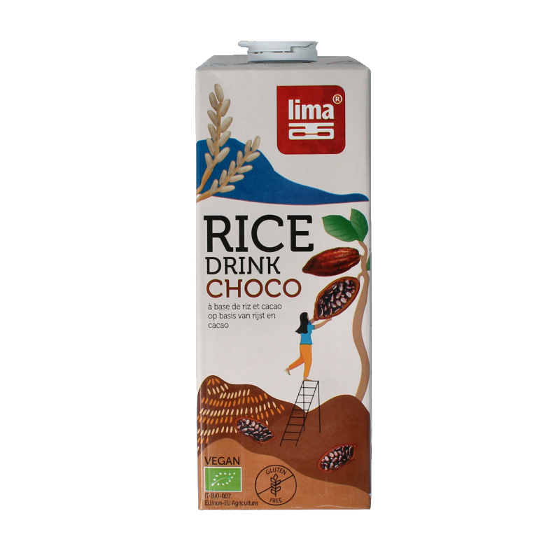 Lima organic choco rice drink in a 1-liter bottle, creamy chocolate-flavored beverage from the Dranken en Sappen category.