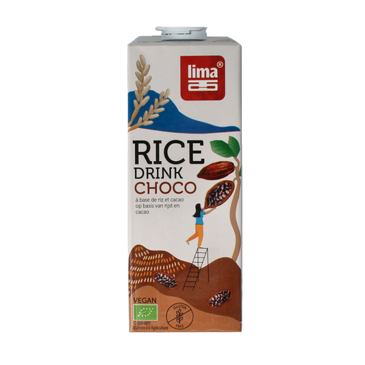 Lima organic choco rice drink in a 1-liter bottle, creamy chocolate-flavored beverage from the Dranken en Sappen category.