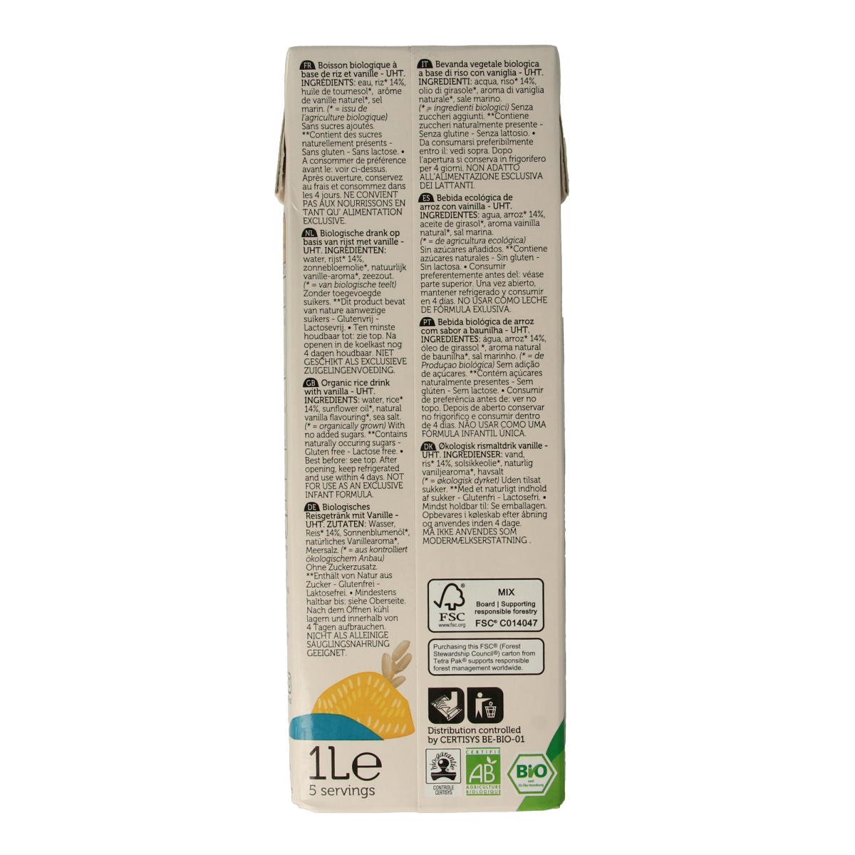 Lima vanilla bio rice drink in a 1-liter bottle, featuring a creamy vanilla flavor, natural ingredients, and eco-friendly packaging
