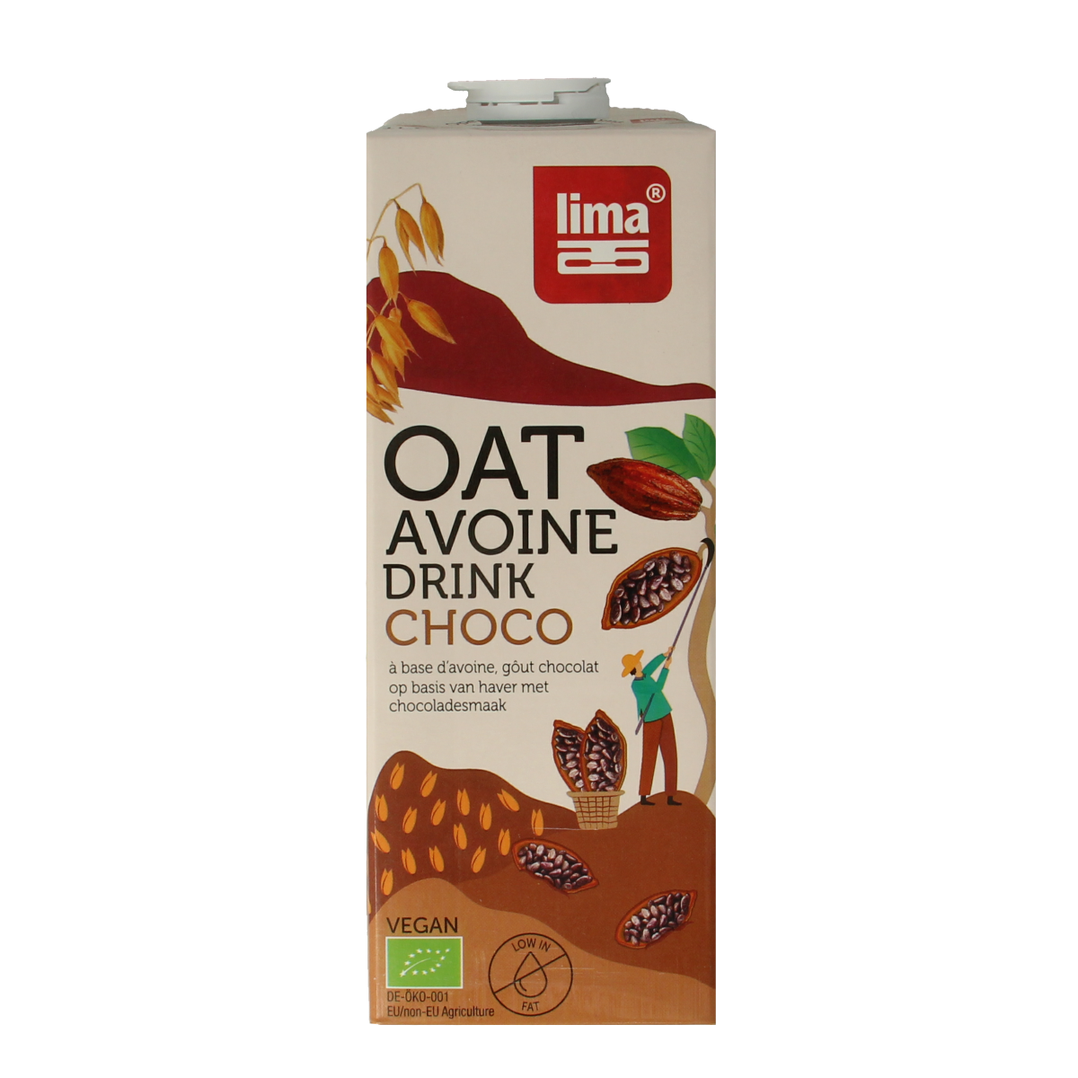 Lima organic oat drink with chocolate flavor in a 1-liter bottle, natural beverage from the Dranken en Sappen category.