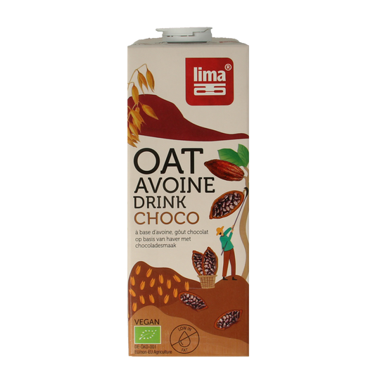 Lima organic oat drink with chocolate flavor in a 1-liter bottle, natural beverage from the Dranken en Sappen category.