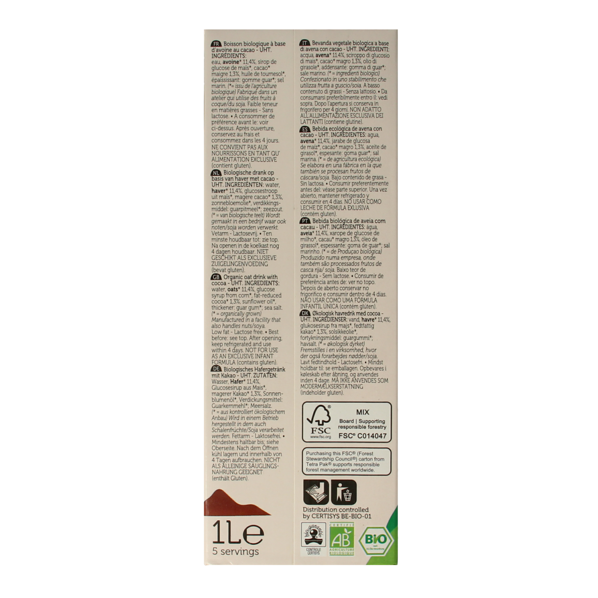 Lima organic oat drink with chocolate in a 1-liter bottle, creamy and rich, perfect for breakfast or snacks.
