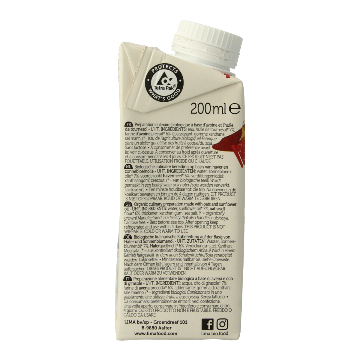 Lima Bio Oat Cuisine sauce in 200ml bottle, natural oat-based flavor enhancer for cooking and baking.