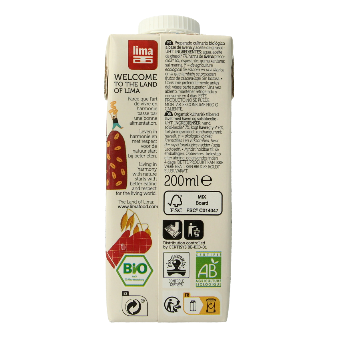 Lima Oat Cuisine Bio sauce in 200ml bottle, organic plant-based flavor enhancer for cooking and recipes.