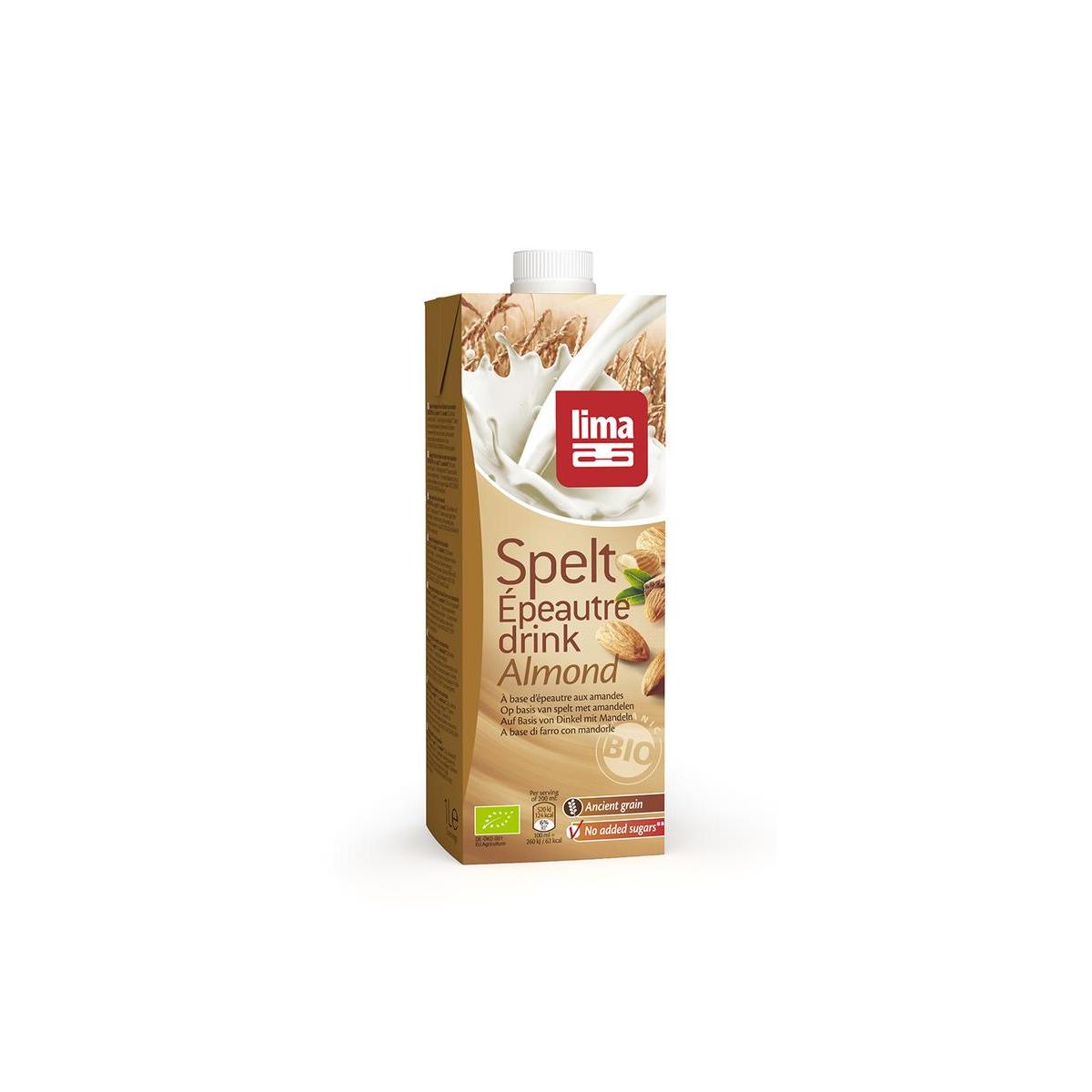 Lima organic spelt almond drink in a 1-liter bottle, natural plant-based beverage from the drinks and juices category