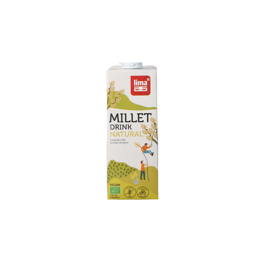 Lima organic millet gierst drink in a 1-liter bottle, natural beverage from the "Dranken en Sappen" category, with a clear label.