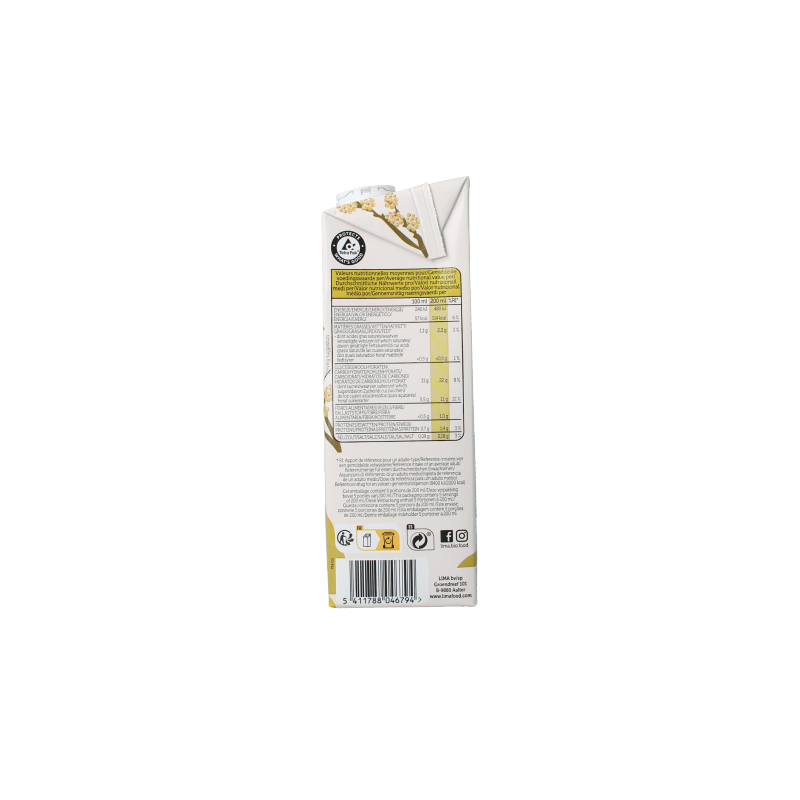 Lima organic millet gierst drink in a 1-liter bottle, showcasing a clear beverage in a clean glass with millet grains nearby.