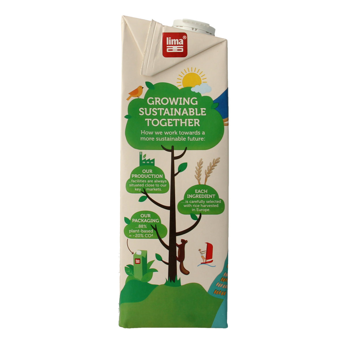 Organic Lima rice coconut drink in a 1-liter bottle, showcasing the natural beverage from the Dranken en Sappen category.