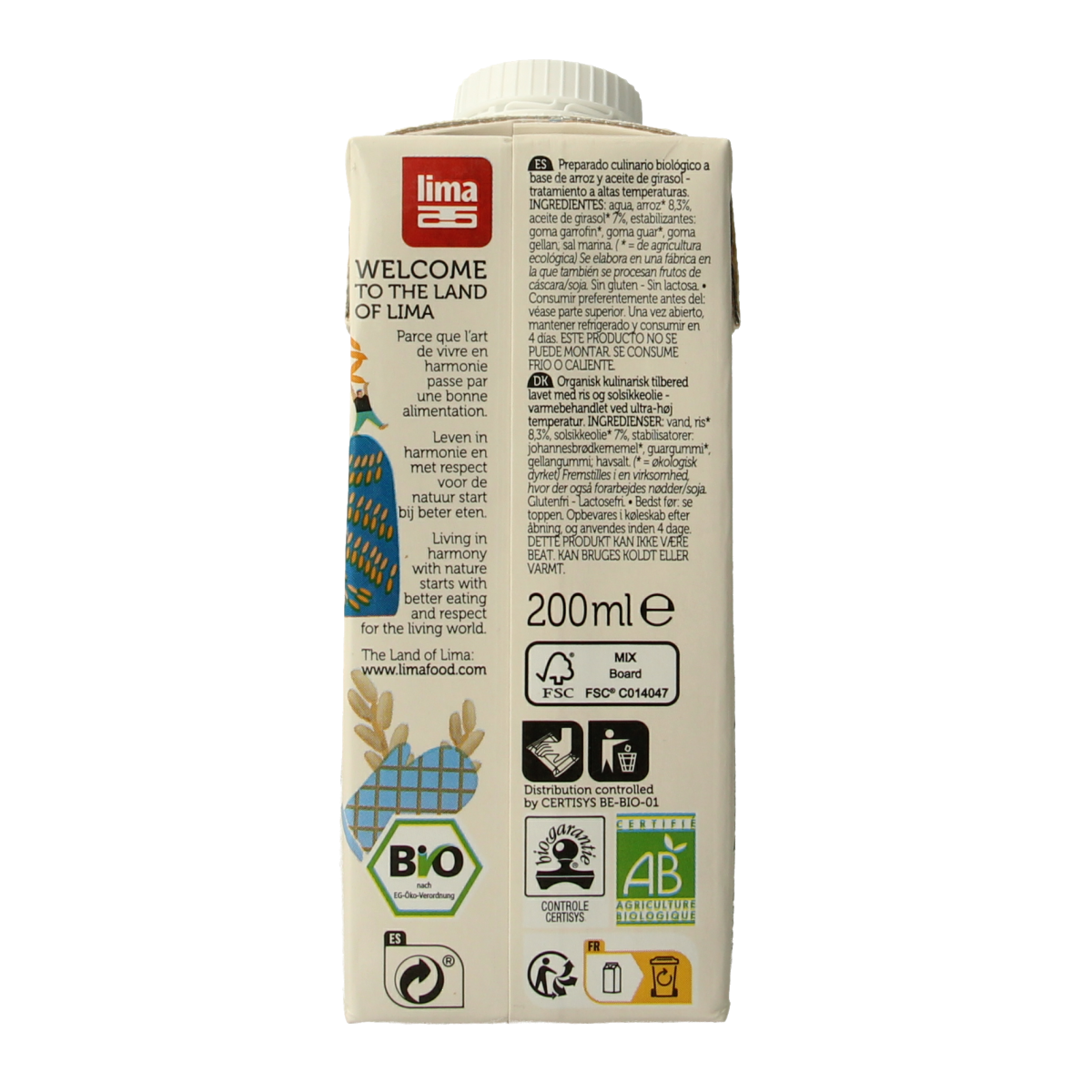 Lima Rice Cuisine Bio sauce in a 200ml bottle, natural rice flavor, organic sauce for cooking and flavoring dishes.