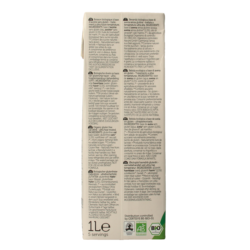 Lima organic gluten-free oat drink in a 1-liter bottle, fresh and creamy, for dairy-free beverages and recipes.