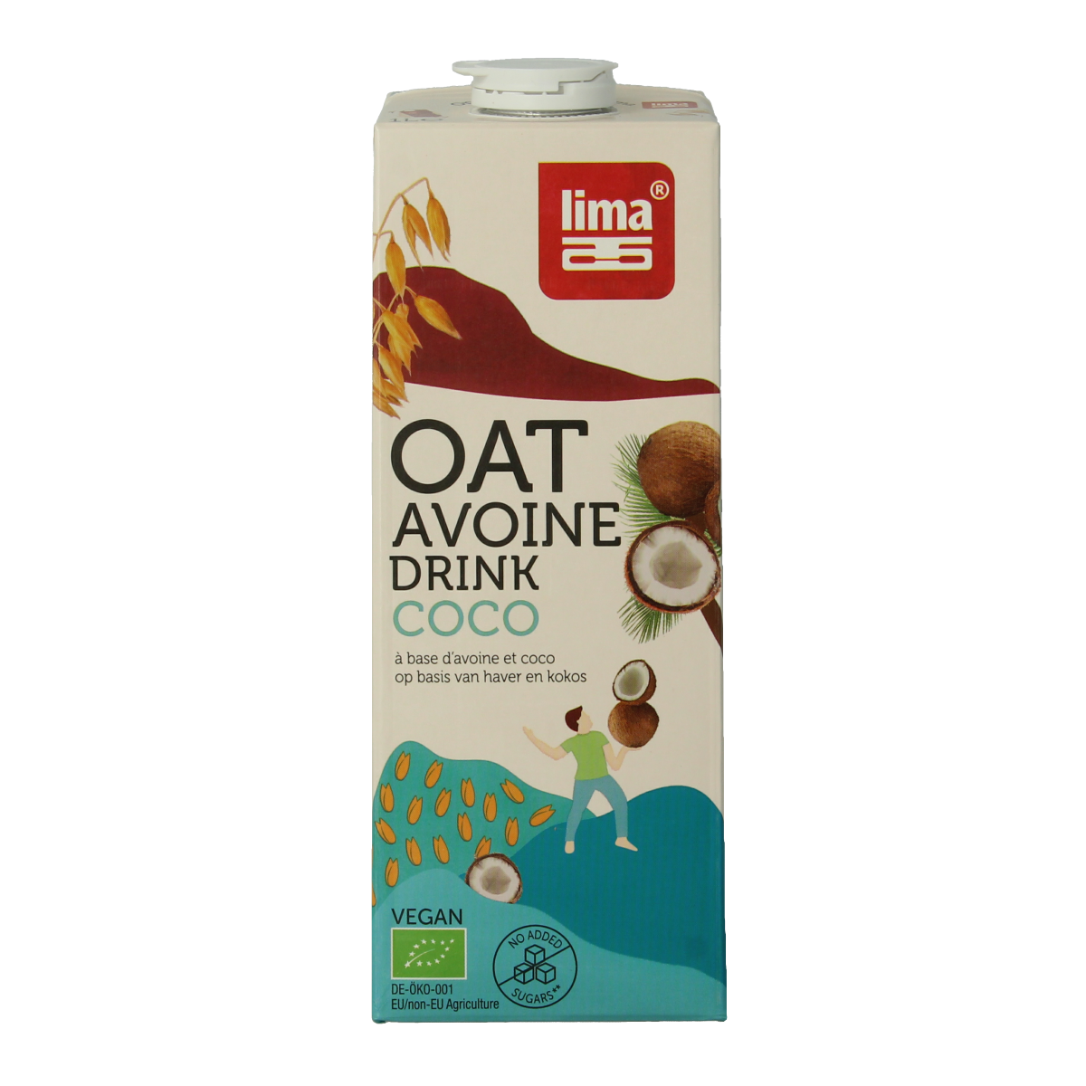 Lima bio oat drink with coconut in a 1-liter carton, natural plant-based beverage from the "Dranken en Sappen" category.
