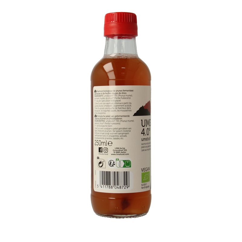 Lima Ume su pruimenazijn bio in 250ml bottle, a natural Japanese plum vinegar for sauces and flavoring.