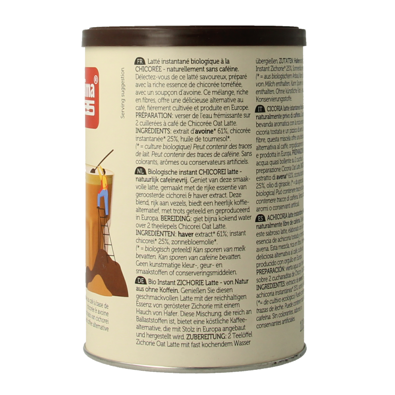 Lima Chicory oat latte bio in 100g package, organic coffee drink with oat milk, displayed in a clear package.
