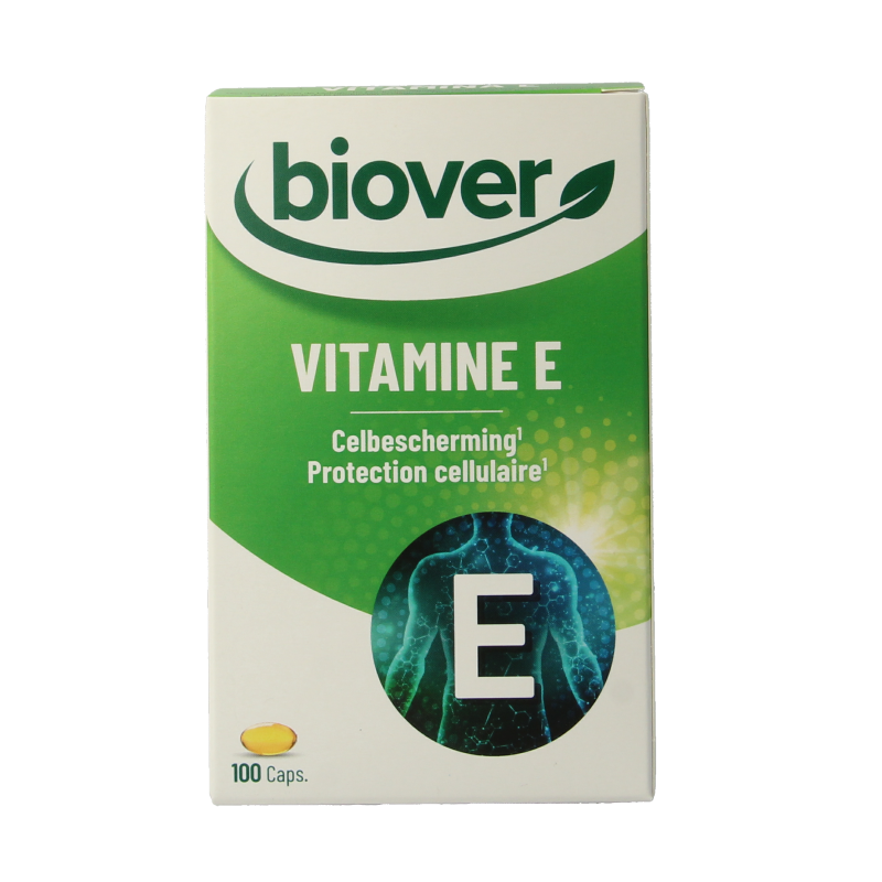 Biover Vitamine E natural 45IE capsules, softgel supplement, with 100 capsules for antioxidant health support.