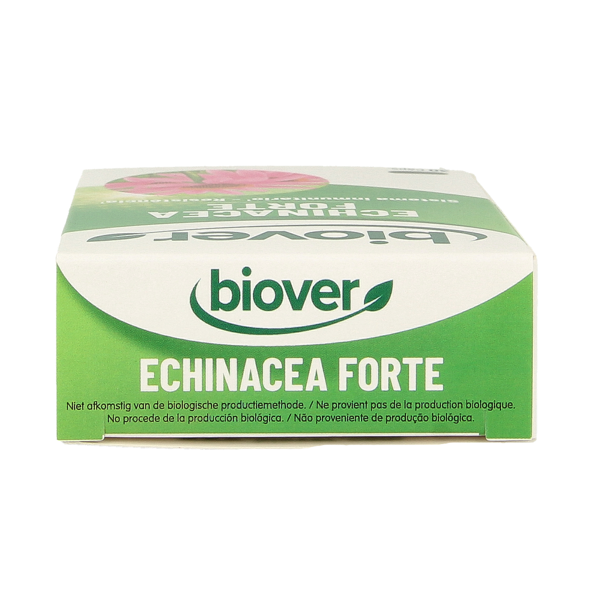 Biover Echinacea Forte herbal capsules, 30 count, in a clear container with labels showing herbal supplement for immune support