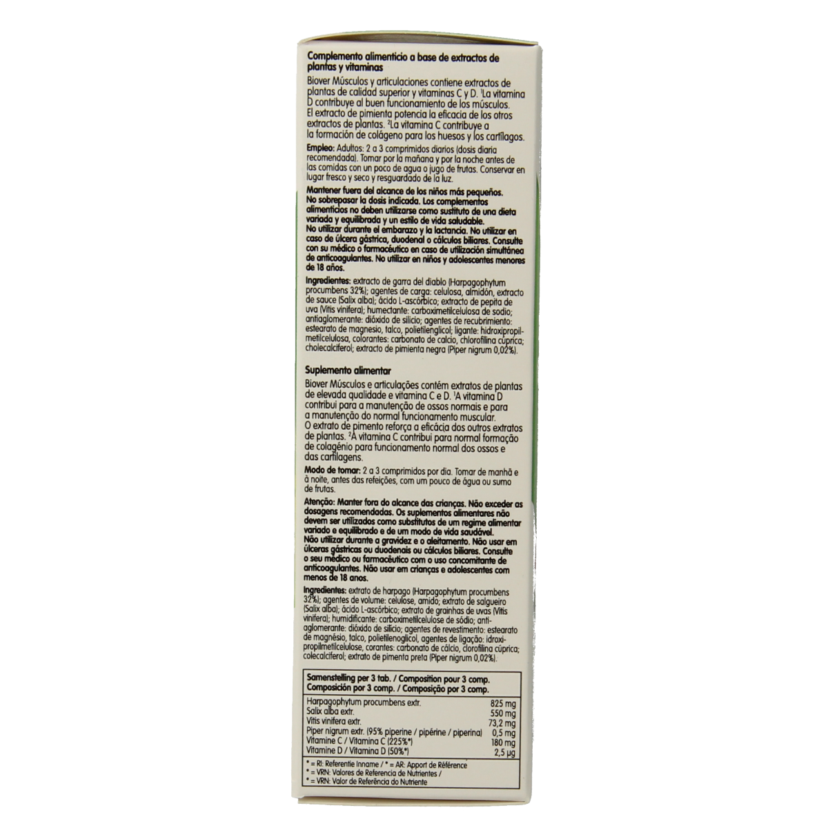 Biover Spieren en Gewrichten herbal supplement tablets in a bottle, natural herbal remedy for muscle and joint support.