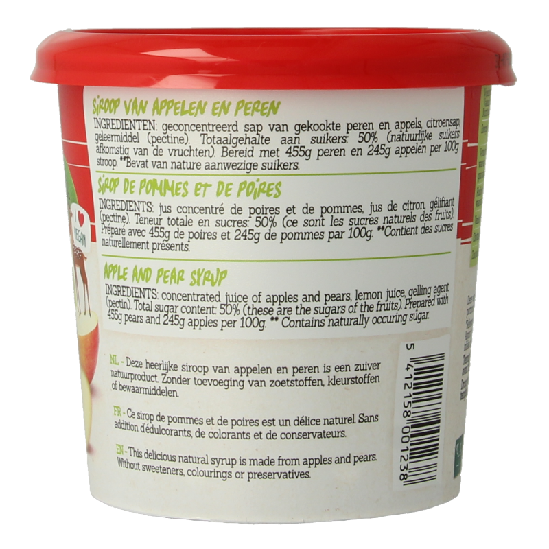Damhert Puur fruit siroop appelen en peren spread on bread, 450g jar, natural fruit flavor, for breakfast or snacks.