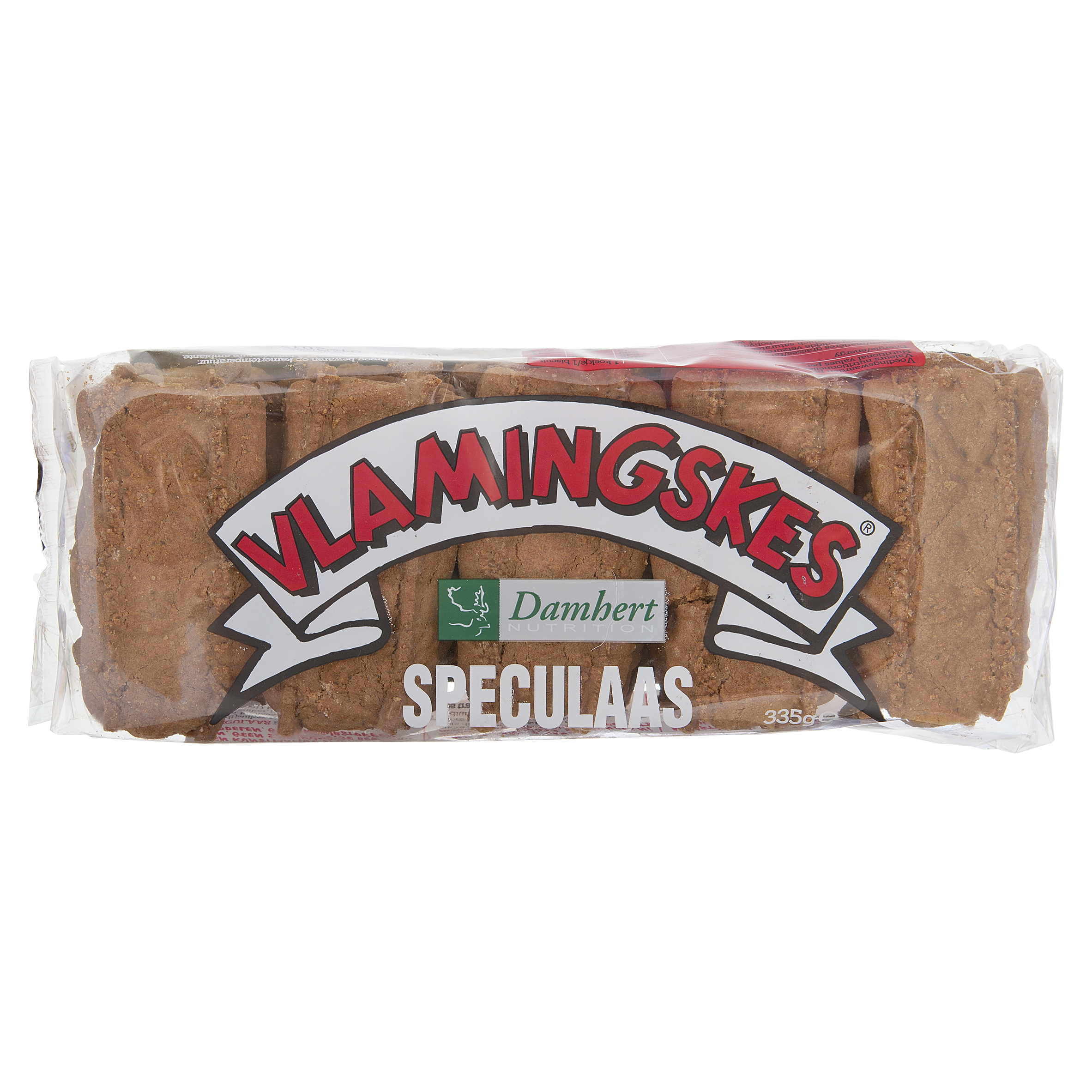 Damhert Speculaas vlamingskes koeken in 335g package, crispy traditional Dutch spiced cookies with cinnamon and ginger.