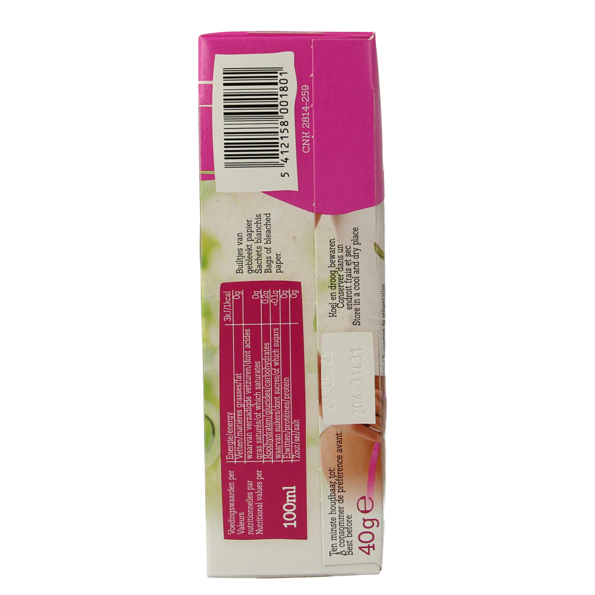 Damhert Tea Time Ideaal Gewicht Bio herbal tea in a box with 20 tea bags, natural ingredients, and health benefits.