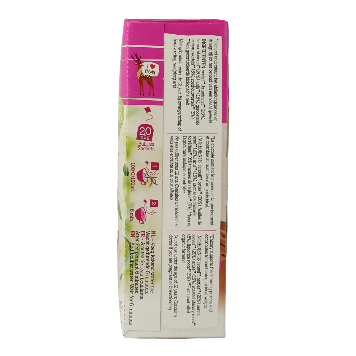 Damhert Tea Time ideaal gewicht biologische thee in een zakje, geschikt voor koffie en thee, 20 stuks.