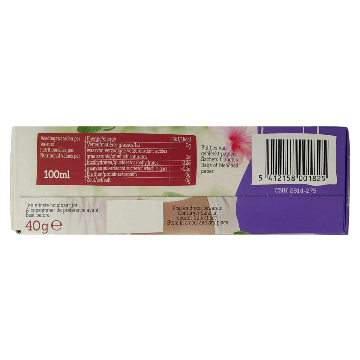 Damhert Tea Time stoelgangthee in a 20-pack, herbal tea for digestion support, shown in the image with tea bags and packaging.