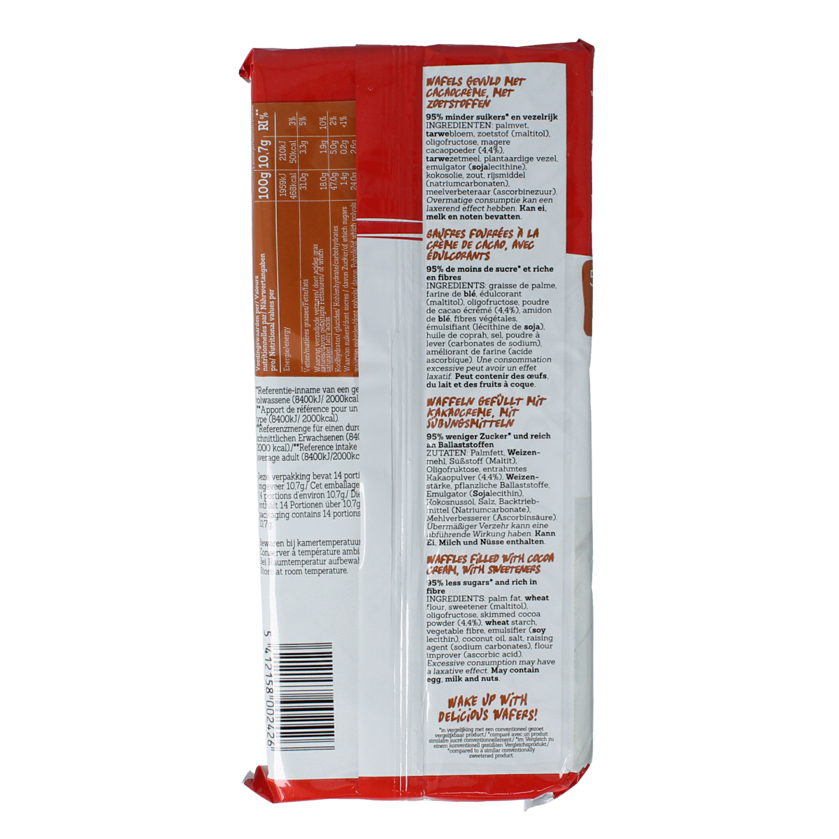 Damhert Centwafers chocolade low carb koeken, 150g, with chocolate coating and crispy texture, on a white background.