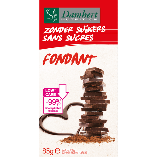 Damhert pure chocolate tablet, 102 grams, showing a close-up of the dark chocolate bar with the Damhert brand logo.