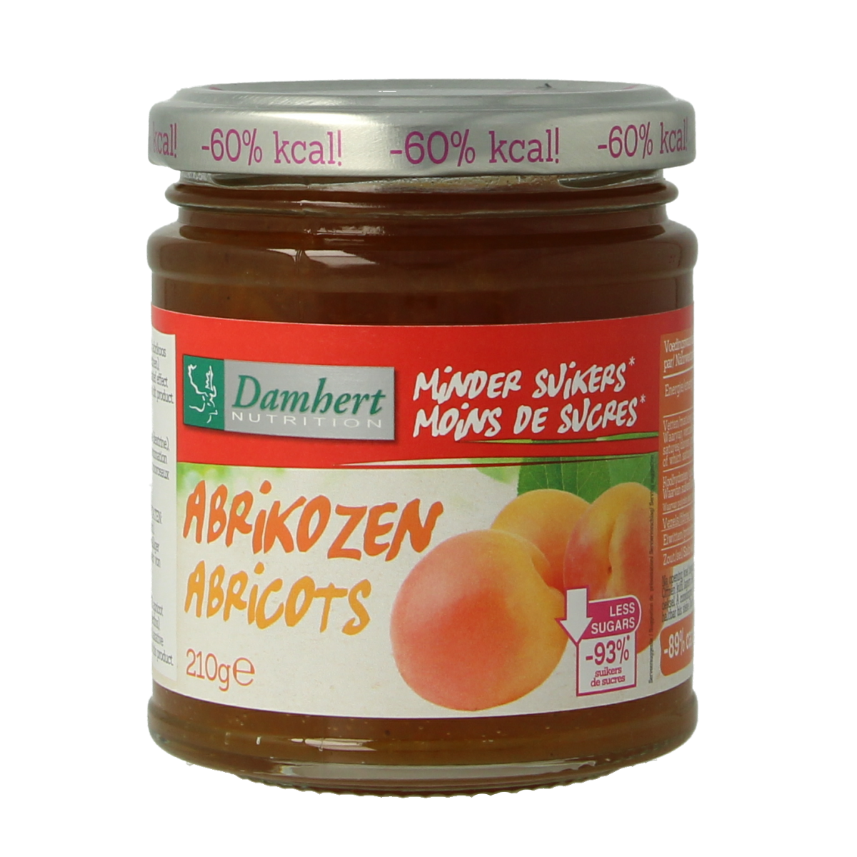 Damhert low carb apricot jam spread on bread, 210g, natural fruit spread for breakfast or snacks.