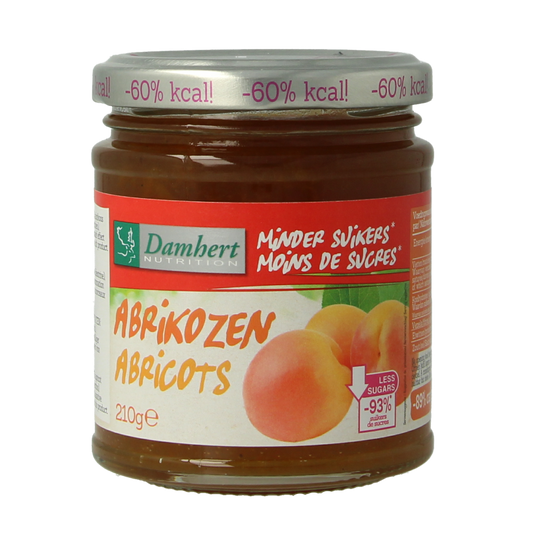 Damhert low carb apricot jam spread on bread, 210g, natural fruit spread for breakfast or snacks.