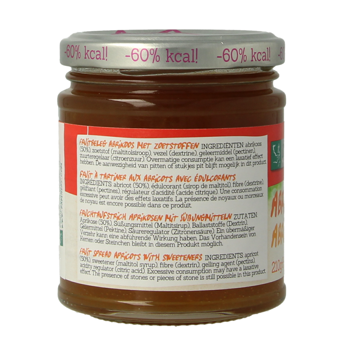 Damhert low carb apricot jam spread on bread, 210g jar, delicious fruit preserve for breakfast or snacks