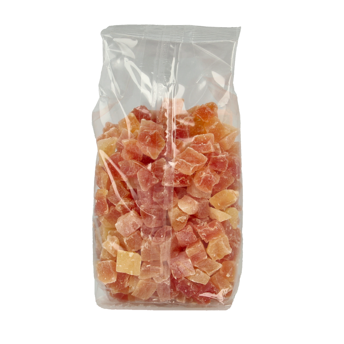 Damhert Fit Food papayablokjes, 250g, fresh diced papaya pieces in a clear plastic container.