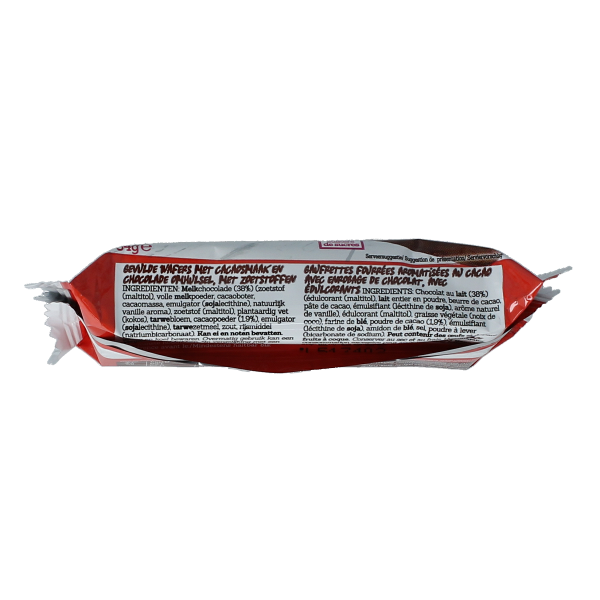 Damhert Mill choc chocolade reep, 34g, showing a close-up of the chocolate bar with Damhert branding and smooth chocolate texture.