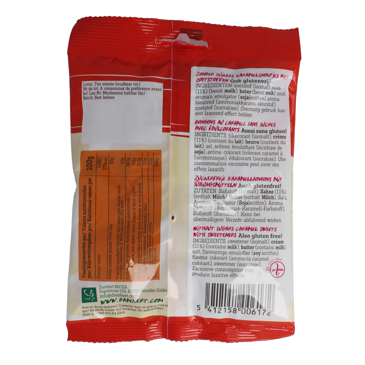 Damhert Babalu butterbonbons in a 75g package, colorful chewy candy from Damhert snoepgoed collection.