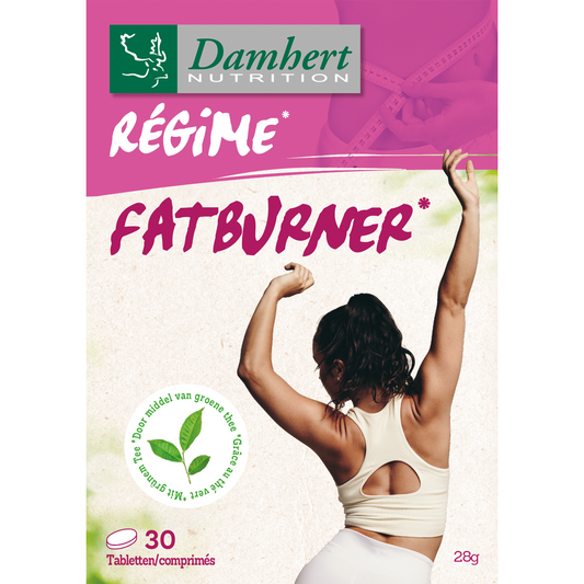 Damhert Fatburner supplement 30 tablets, herbal preparation in a clear bottle with label, natural ingredients, dietary supplement.