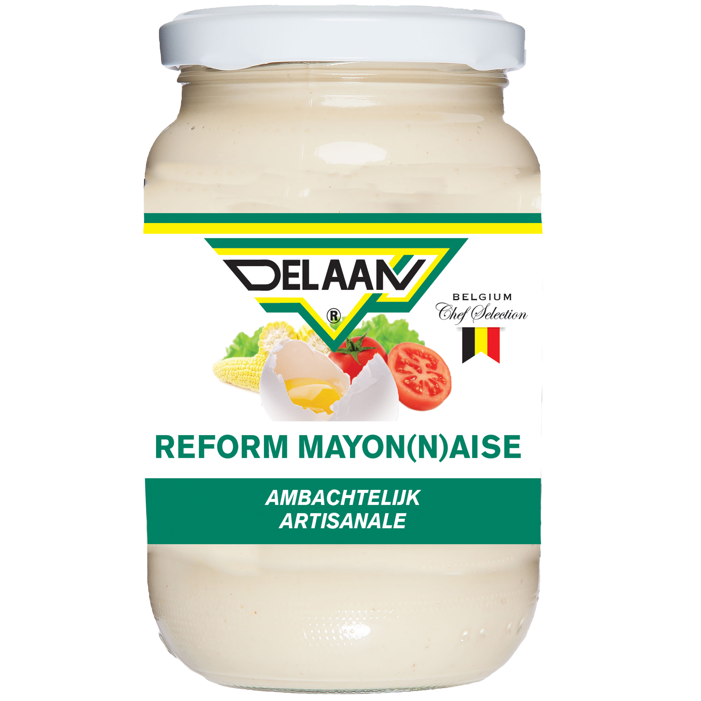 Delaan Mayonnaise Reform 300g jar, creamy sauce in a white jar with label, part of Delaan's sauces and flavorings collection.