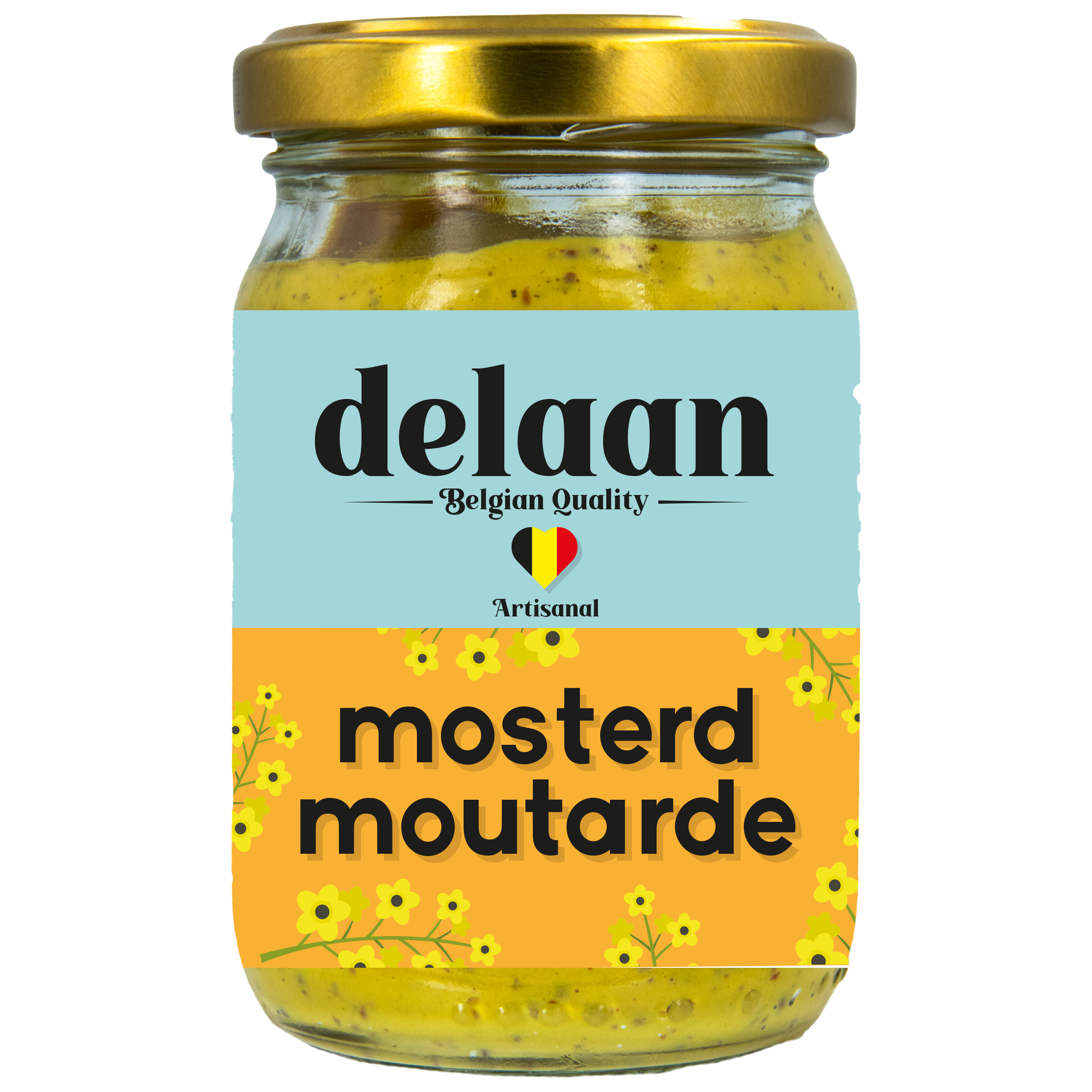 Delaan Mosterd de Luxe in 190g jar, premium mustard sauce, smooth yellow condiment for cooking and sandwiches
