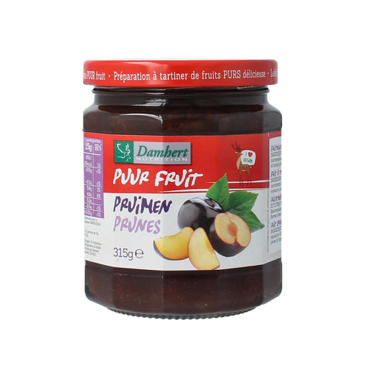 Damhert Puur fruit confituur pruimen spread on bread, 315g jar, natural plum jam for breakfast or snacks