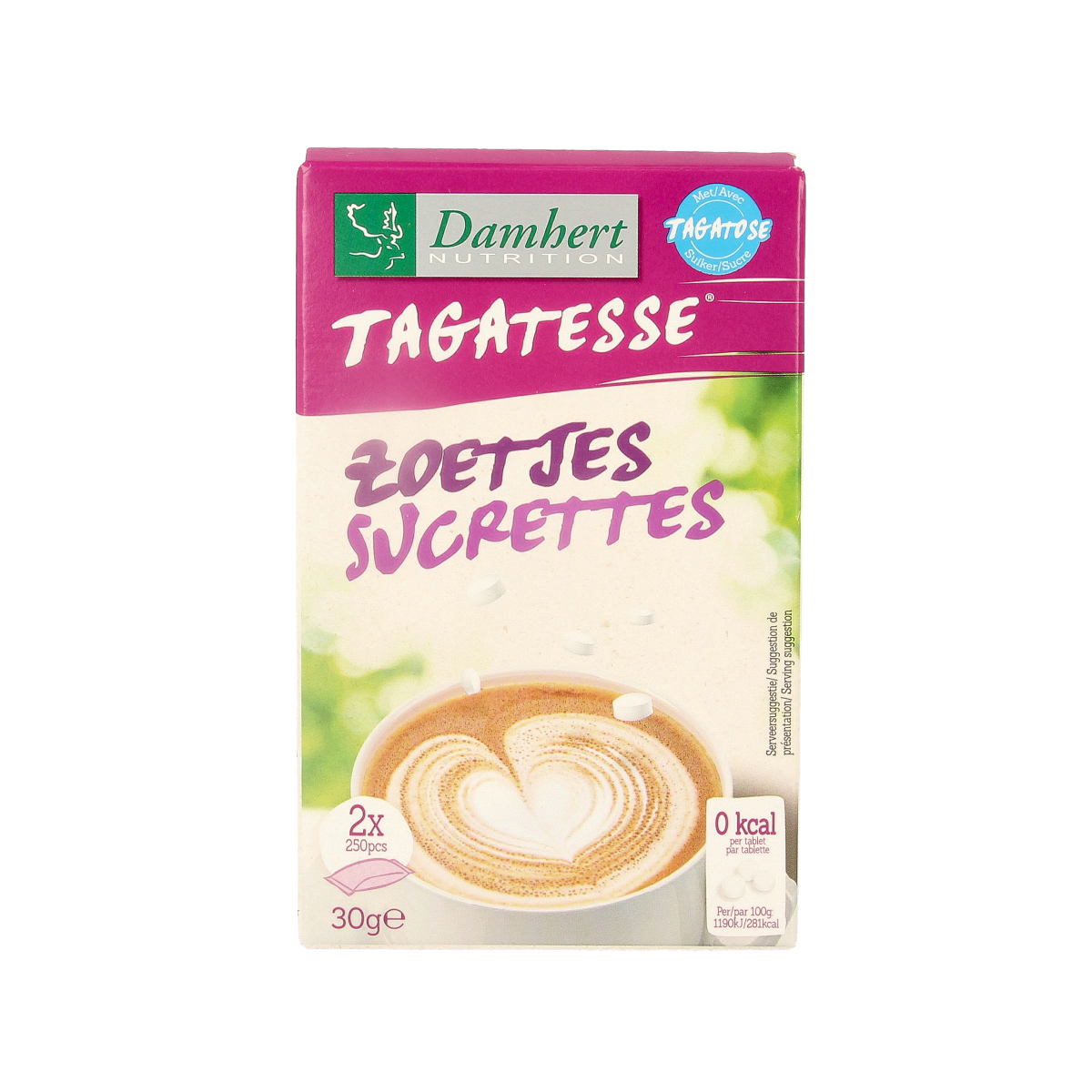 Damhert Tagatesse dispenser refill pack with 2 x 250 sugar substitutes for baking and sweetening.