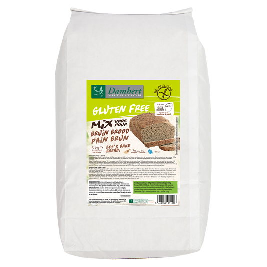 Damhert gluten-free brown bread mix in a 5 kg bag, suitable for baking and making healthy gluten-free bread.