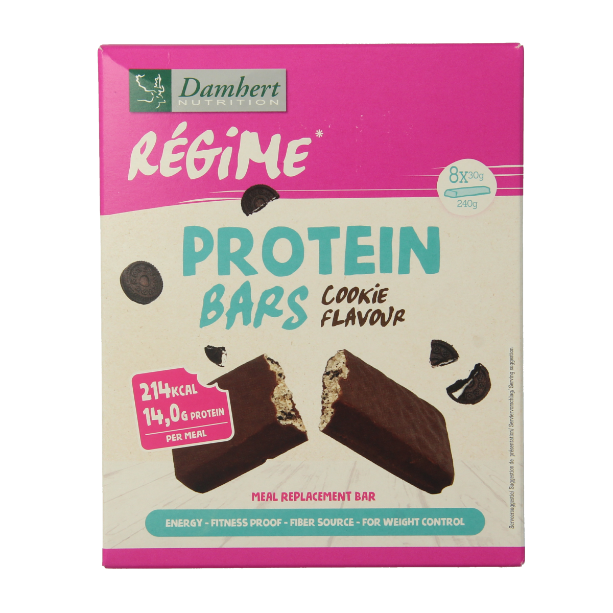 Damhert Slim maaltijdrepen chocolade, 240g, healthy meal replacement bars with chocolate flavor, in packaging.