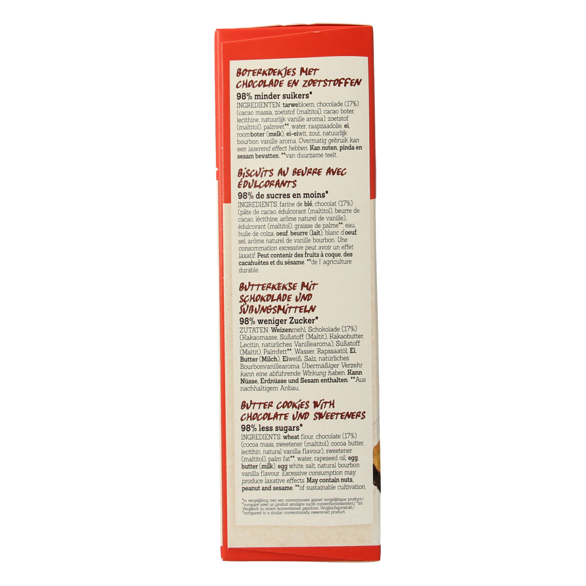 Damhert Sprits chocolade koeken, 120g, Belgian cocoa and creamy filling in a close-up image of the chocolate cookies.
