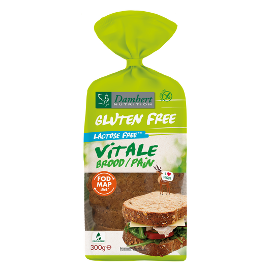 Damhert Vitale gluten-free bread and crackers package, 300 grams, with a clear view of the branded product packaging.
